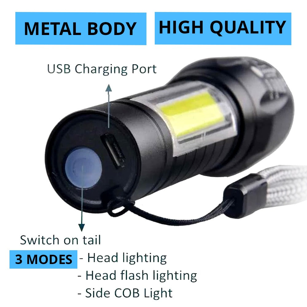Zoomable Metal COB Flash Light Torch