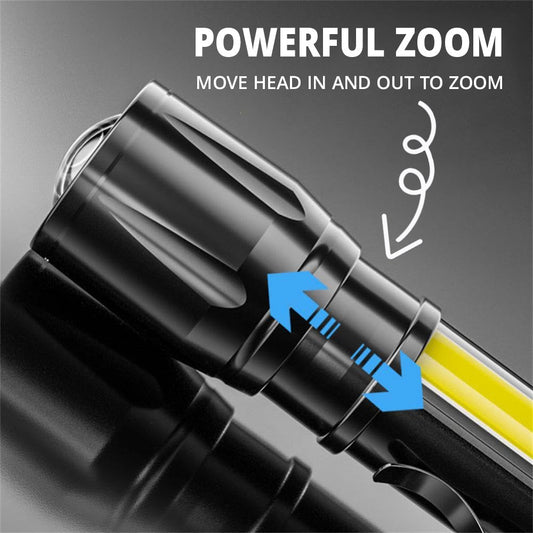 Zoomable Metal COB Flash Light Torch